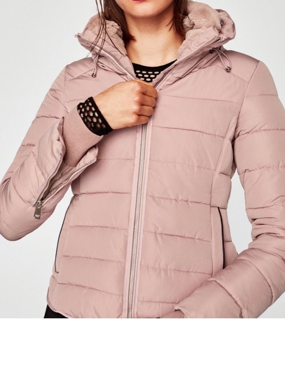 Zara Quilted Hooded Puffer Jacket - Dusty Rose